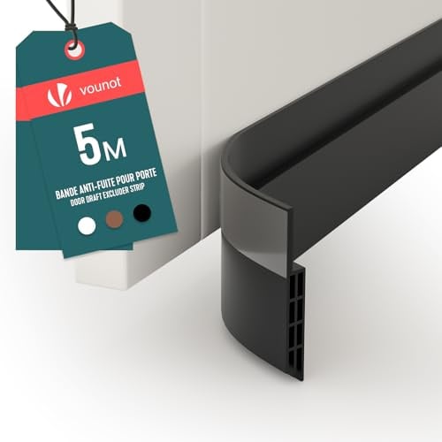 VOUNOT® Paraspifferi Sottoporta Tagliabile 500 cm, Paraspifferi Porta Blindata Antispiffero, Isolamento Termico e Acustico Antirumore, per Porta d’Ingresso e Casa, Nero