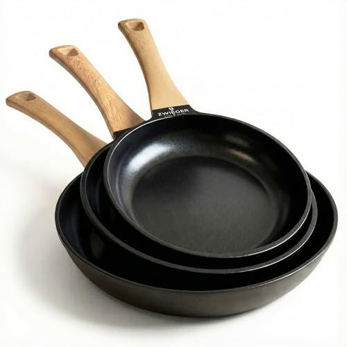 ZWIEGER Keramik Pfannenset ohne PTFE und PFOA – 28 cm, 24 cm und 20 cm | Pfannen PFAS frei, Aluguss, für alle Herdarten (inklusive Induktion) geeignet – Keramikbeschichtung