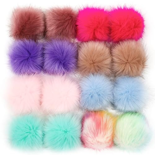 ZHMKYD13 16 stycken fuskpäls tofs pompon med elastisk slinga, för mössor stickade mössor mössor påsar nyckelring bilhänge halsdukar skor gör-det-själv hantverk dekoration