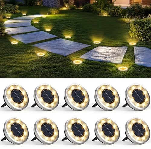 Solpex 10 Stück Solar Bodenleuchten Aussen, 8 LEDS Solarlampen für Außen Garten, Wasserdichte Solarleuchten Garten, LED Solar Solarleuchten für Aussen, Hof, Terrasse und Wege(Warmweiß)