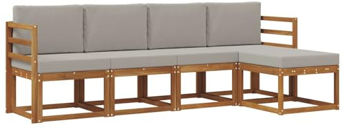 vidaXL Outdoor-Sofagarnitur mit Kissen 5 pcs Natürlich und Hellgrau, Moderner Garten-Sofa-Set, Robustes Lounge-Möbel für Terrasse und Patio, Akazie für den Garten