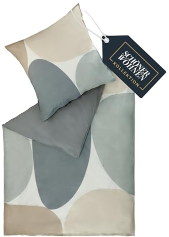 SCHÖNER WOHNEN Pebble Bettwäsche 135x200 Baumwolle Grau - Frühlingsbettwäsche Design - ÖKO-TEX Bettwäsche-Sets 2teilig aus 1x Bettwäschebezug 135x200cm & 1x Kopfkissenbezug 80x80cm
