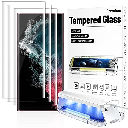 [3 Stück] Panzer Schutz Glas für Galaxy S22 Ultra Schutzfolie 3D edged 9H Glas Schutzfolien,Fingerabdruck-ID Unterstützen,S Pen Glatt HD Schutzglas Displayschutz-Folie für Samsung S22 Ultra
