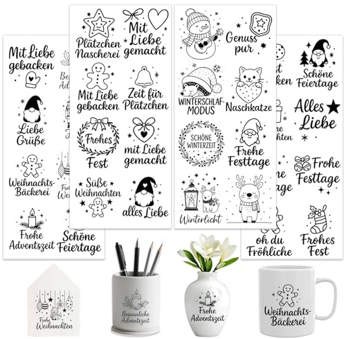 Dorsbaby 4 Blätter Zitate über Weihnachten Rub on Stickers, Rub on Aufkleber für Glas & Tassen, Deko-Aufkleber für Keramik, Fensterbilder & Scrapbooking