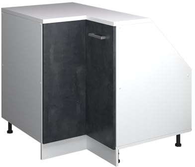 Vicco Eck-Küchenschrank für Dachschrägen R-Line, Schwarz Beton, 75.6 cm mit 1 Tür, Schrankkorpus 60 cm Tiefe, zur freien Kombination innerhalb modularer Küchensysteme