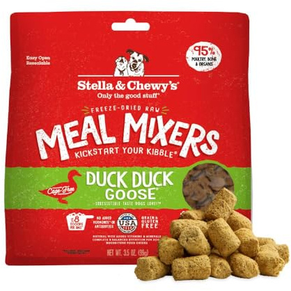 Stella & Chewy's Freeze-Dried Raw Duck Duck Goose Meal Mixers - Dog Food Topper and Mixer - Made with 95% Cage-Free Poultry, Organs & Bone - Perfect for Picky Eaters - Grain-Free - 3.5 oz