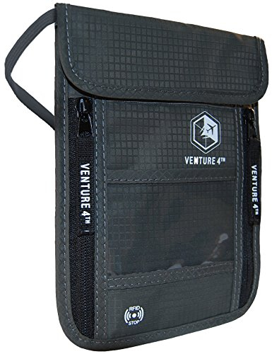Pochette Tour de Cou Voyage Protection Pickpockets – Anti Vol Informations Carte Bancaire sans Contact Ideal Cadeau Voyage Noel (Grey)