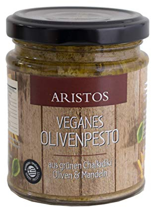 ARISTOS Olivenpesto aus Griechischen Grünen Oliven und Mandeln - vegan - 1x 190g Glas mit leckerem Pesto aus Oliven oder auch als genialer besonderer Brotaufstrich aus Griechenland