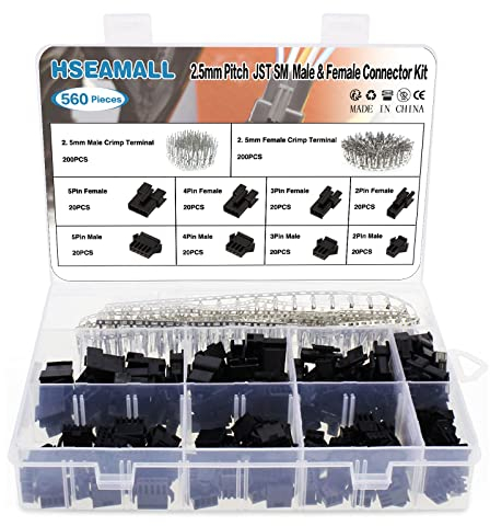 HSeaMall 2,54 mm JST SM 2 3 4 5-poliger Anschluss männlich und weiblich Stecker Gehäuse Adapter Sortiment Kit 560PCS