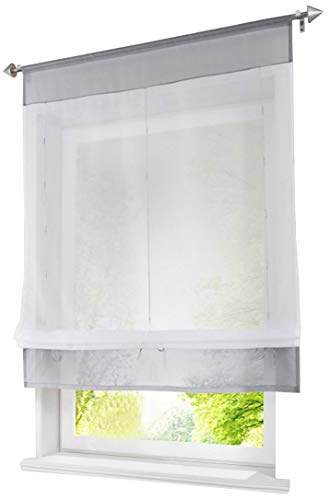 BAILEY JO 1er-Pack Raffrollo mit Tunnelzug Schön Gardinen Voile Transparent Vorhang (BxH 60x120cm, grau)