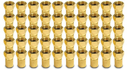 50x ARLI F-Stecker vergoldet 7 – 7,4 mm – Sat Antennen TV Koaxialstecker mit breiter Mutter & Dichtring | Für LNB Multischalter Receiver Antennentechnik