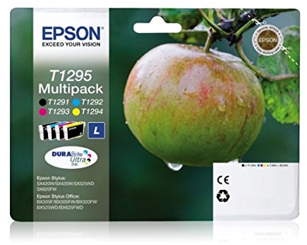 Epson - DURABRITE 4COLOUR - T1295 - Schwarz/Cyan/Magenta/Gelb - BX305F/BX320FW/BX525WD/BX625FWD/SX420W - Wischfest