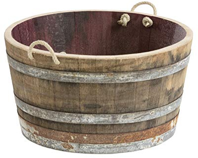 Temesso Media barrica rústica, Maceta de Madera, auténtico Medio Barril macetero con 70 cm de diámetro (con Asas Laterales y Agujeros para el Drenaje)