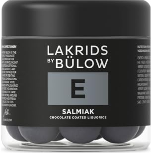 LAKRIDS BY BÜLOW - E - Salmiak - 125g - Dänische Gourmet Lakritz-Kugeln - Salmiak Lakritzkern umhüllt von Weißer Schokolade und einer knusprigen Zuckerhülle