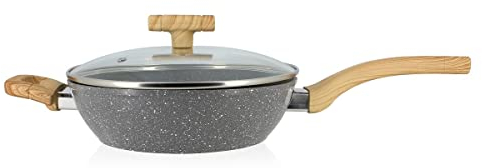 MENASTYL - Sauteuse en aluminium forgé avec couvercle 24cm et poignée effet bois clair - 6020039