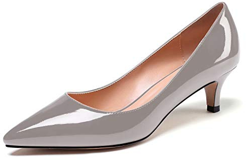 Soireelady Damen Spitzschuh Kitten Mid High Heels, Comfort Slip On, Pumps für Hochzeitsbürokleid, 5cm Pumps mit Absatz Grau EU37