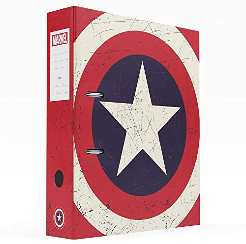 Grupo Erik Aktenordner - Marvel Ordner Schild von Captain America - Ringbuchordner mit Hebelmechanik - Ordner A4 - Marvel Fanartikel für die Schule, die Ausbildung, das Studium oder die Arbeit