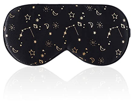 townssilk Silk Sleep mask with Adjustable Strap,Comfortable and Super Soft Eye mask Ultimate Sleeping aid Golden starrysky Black