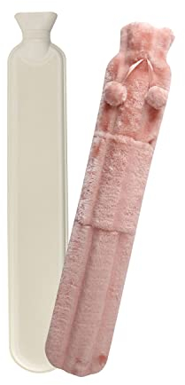 Marco Paul Extra Long Hot Water Bottle with Plush Cover 2 Litre Hot Water Bag Neck Warmer Foot Warmer Hand Warmer Heating Pad Long HotWater Bottles with Cover UK Pink HotWater Bottle