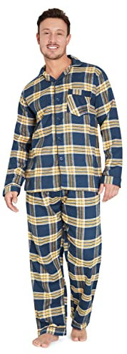 CityComfort Pyjama Homme, Ensemble de Pyjamas à Carreaux (Bleu/Moutarde, L)