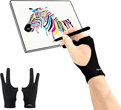SPBMY Digitaler Zeichenhandschuh, 2 Stück, Zwei-Finger-Künstler-Handschuh für Zeichentablet, Papierskizzen, iPad, Kunsthandschuhe, geeignet für linke und rechte Hand, Schwarz