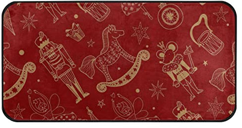 Red Christmas Nutcracker Kitchen Floor Mat Non Slip Absorbent Bath Rug Comfort Standing Mat Runner Rug for Bathroom Hallway Entryway Living Room Bedroom, 39 x 20 Inches
