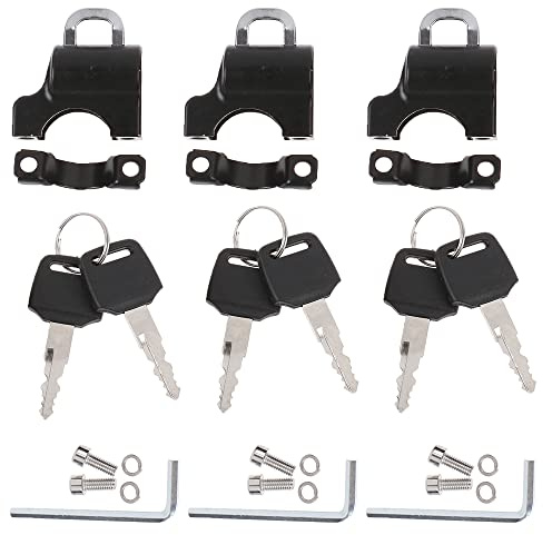 3 pcs Universal Motorcycle Helmet Locks, BOSOIRSOU 22mm-26mm Anti-Theft Helmet Safety Lock Aluminum Alloy Handlebar Padlock Mount for Motorbike Scooter Street Bike