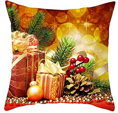 45cm Kissen, Weihnachtsdeko Landhausstil Polyester Kissenhülle 1er Set Orange-Gold Weihnachtsgeschenkbox Winter Home Deko für Sofa Wohnzimmer
