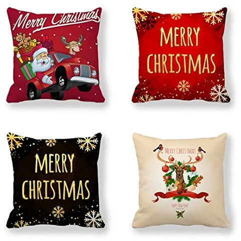 Moonlee Kissenbezug 75x75cm/29x29in Weihnachten 4er Set Deko Kissen,Linen Kissenhülle,Quadrat Sofakissen Kissenbezüge,Home Dekorkissen Kopfkissenbezug CH-1102
