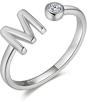 Ring für damen aus silber mit Ihrem Anfangsbuchstaben. Ringe für frauen aus silber mit silberner oder goldener Oberfläche. Schmuck damen ideal für Paare, Mütter, Freundinnen. Damen (Versilberung, M)