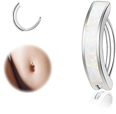ZS 14G Clicker Piercing Bauchnabel für Frauen, Silber 925 Opal Bauchnabelpiercing Reverse Curved Nabel Barbell Schmuck Körperschmuck (Weißer:16G,8mm)