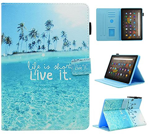 BYCeKe Custodia per tablet Amazon Fire HD 8 & 8 Plus (12a/10a generazione, versione 2022/2020), custodia in pelle PU di alta qualità con funzione di spegnimento automatico, spiaggia