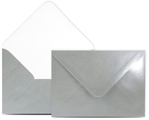 50 Briefumschläge DIN C6 Silber - 11,4 x 16,2 cm - Kuverts mit 90 g/m² Nassklebung spitze Klappe - Umschläge ohne Fenster - Colours-4-you