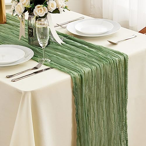 SUPERSUN 2Pcs Tischläufer Seihtuch 400*90cm Boho Tischband Musselin Organza Dekostoff Gaze Käsetuch romantischer halbtransparenter Tischläufer für Hochzeit Dekoration Geburtstagsparty
