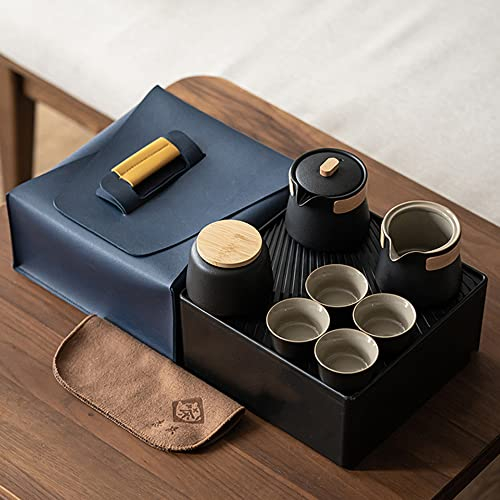 Juego de té japonés, juego de té Gongfu portátil chino con tetera, 4 tazas de té, recipiente de té, bandeja de té, taza de feria, bolsa de viaje, juego de té de porcelana oriental