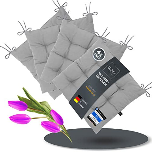 LILENO HOME 4er Set Stuhlkissen 30 Hellgrau (40x40x6 cm) - Sitzkissen für Garten, Küche oder Esszimmer - UV-beständige Indoor u. Outdoor Stuhlauflage als Stuhl-Kissen (Linda FUM)
