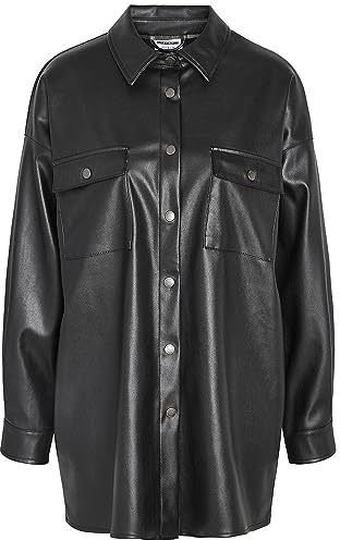 Noisy May Damen Nmflanny L/S Oversize Pu Shirt Noos Langarmbluse, Schwarz, M EU