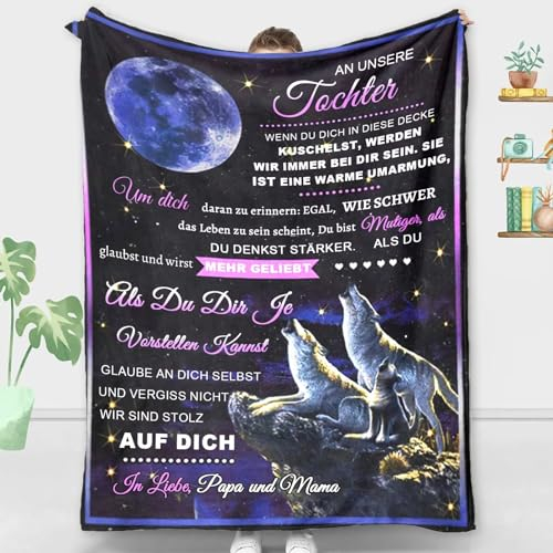 ACCZ Personalisierte Geschenke Decke An unsere Tochter von Eltern, Deutsche Mama und Papa für Tochter Briefdecke, Witziges Geburtstagsgeschenk für Meine Tochter, 18 Geburtstag Mädchen