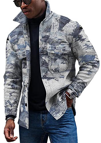 KONG JIMFAN Herren Jacken Leder Bomberjacke Hemd Mit Manschettenknöpfen Herren Winterjacke Kapuzenpulli Jacke Herren Übergangsjacke Faserpelzjacke Männer Hemden Steppjacke Schwarz(Silver,L)