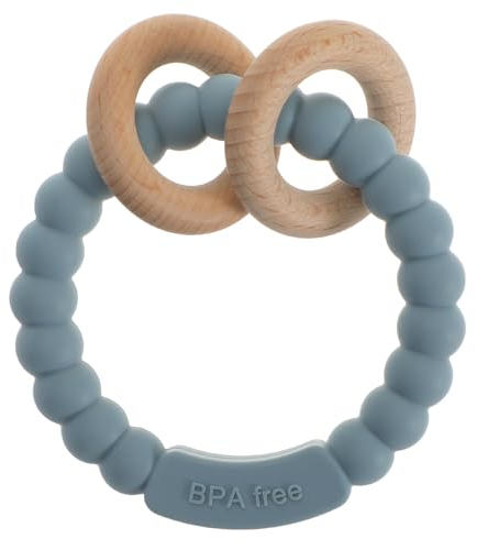 meanus Beißringe für Babys, Beißring Spielzeug aus Silikon und Buche, BPA-frei (Ether)