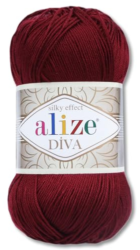 Frida's Wollhaus Alize 100 g Diva Wolle Stricken Häkeln Microfaser 64 Farben (57 | Burgund)