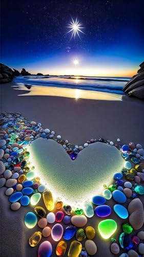 ZHUMUTO Diamond Painting Groß XXL Bilder Set Erwachsene,40x70 cm Strand Herz,5D Diamant Painting Bilder Erwachsene mit Zubehör Stift Für Wohnzimmer Dekoration