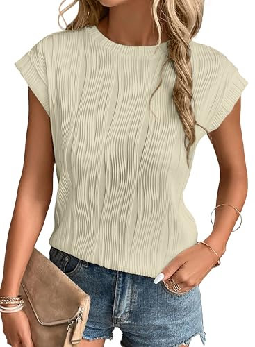 Gemulate Short Sleeve Blouses Casual Round Neck tee Shirts for Women Ladies Solid Spring Summer Tunic Tops Apricot XL