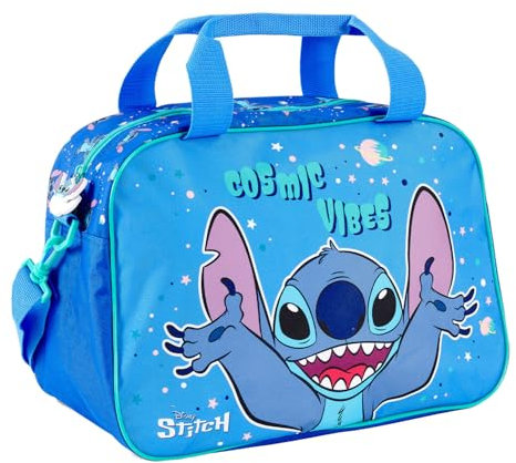PERLETTI Bolsa de Viaje Deporte Stitch Niño Niña Azul - Mochila Gimnasio Duffle Bag Cabina para Niños Niñas con Correa Ajustable - Bolso Deportivo Infantil Bandolera Piscina Natación - 28x41,5x21cm