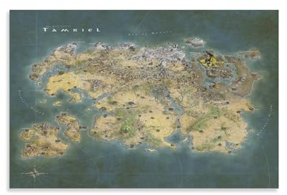 Tamriel – ElderScrolls Skyrim Karte, coole Gaming-Dekor-Poster, Leinwand, Wanddekoration, Raumdekoration, ästhetischer Schulbedarf, Gemälde, 30 x 45 cm