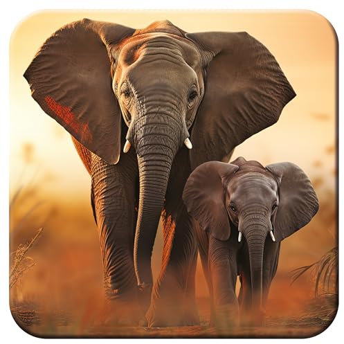 3D LiveLife Cork Coasters - Spaziergang bei Sonnenuntergang von Deluxebase. Lentikulare 3D-Elefanten-Untersetzer. rutschfeste Tischuntersetzer mit Originalmotiven von David Penfound.