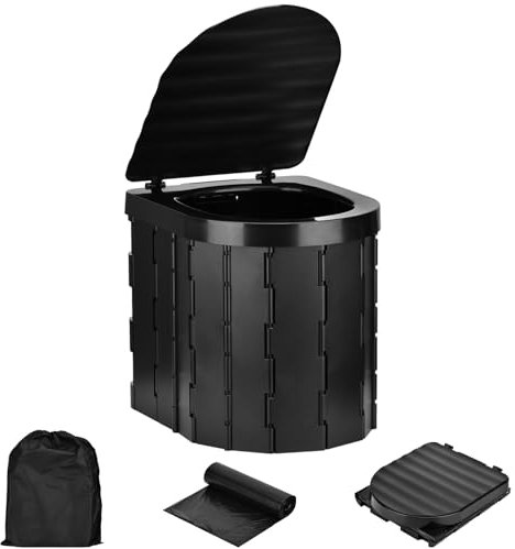 Wuudi Camping Toilet,Folding Integrated Portable Toilet, car Mounted self Driving Outdoor Supplies, Toilet with Cover, Integrated Black+Storage Bag+20 Cleaning Bags