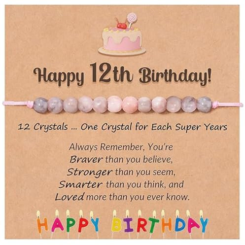 Mezrkuwr 12 Jahre Geburtstag Geschenke für Mädchen, Rosa Naturstein-Armband mit und Nachrichtenkarte für Tochter/Enkelin/Nichte Birthday Gifts for Girls
