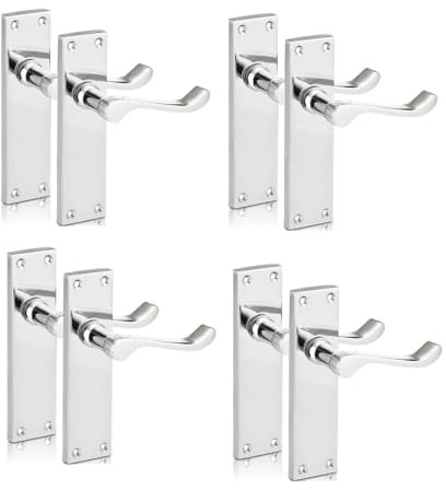 Chrome Scroll Door Handle Set with Tubular Latches - Victorian Style Internal & External Lever Door Handles with Backplate 150mm x 42mm (4 Pair of Handles)