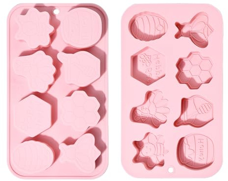 Ipotkitt 2pcs Pink Bee Themed Silicone Chocolate Mould Bee Honeycomb Bee Jar Shaped Silicone Candy Moulds Baking Cake Moulds for DIY Cookie Dessert Making